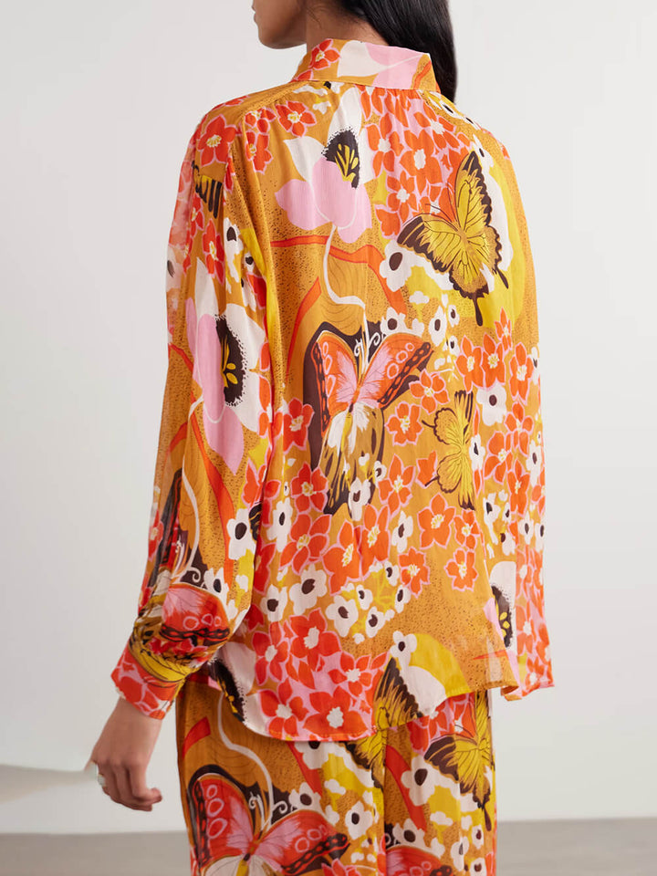 Unique Floral Print Elastic Waist Straight-Leg Pants