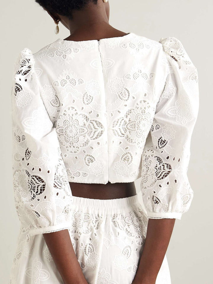 Retro Lace Crochet Embroidered Elastic Waist Midi Skirt