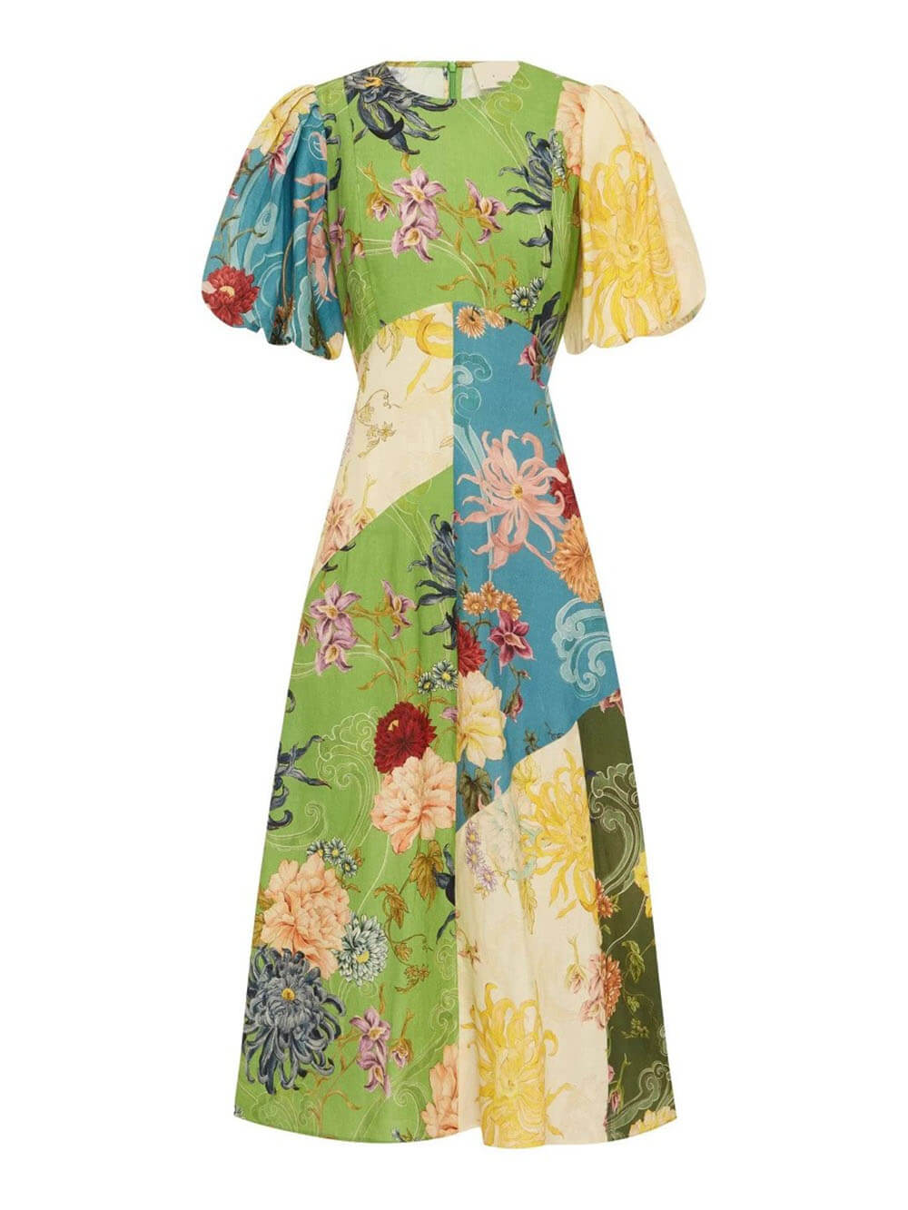 Casual Personalized Graffiti Print Lantern Sleeve Round Neck Linen Maxi Dress