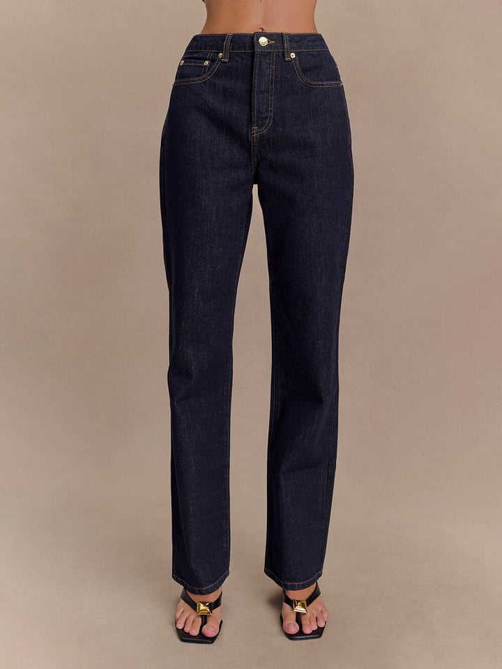 Modern Playful Unique High Waist Pocket Straight Jeans