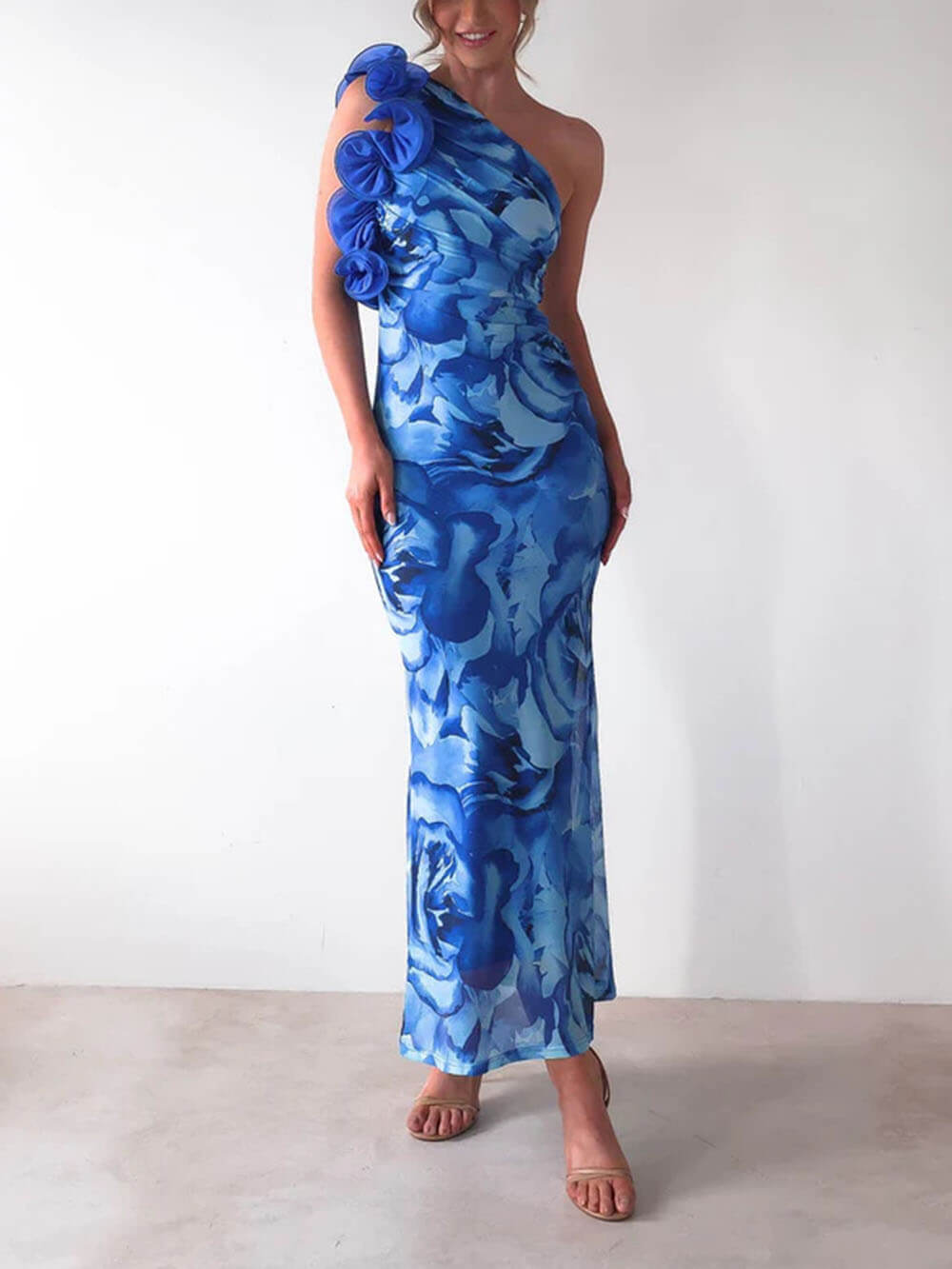 Sexy Elegant Sleeveless Three-Dimensional Flower Print Slim-Fitting Party Dress