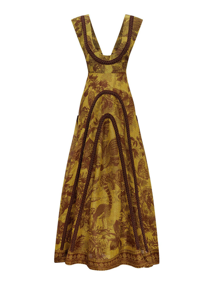 Delicate Printed Cut-Out Patchwork Knit Maxi Dress