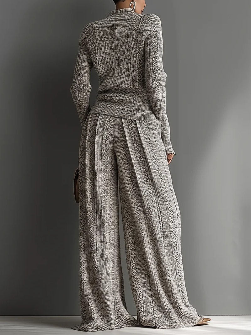 Casual High-Waisted Knit Wide-Leg Pants