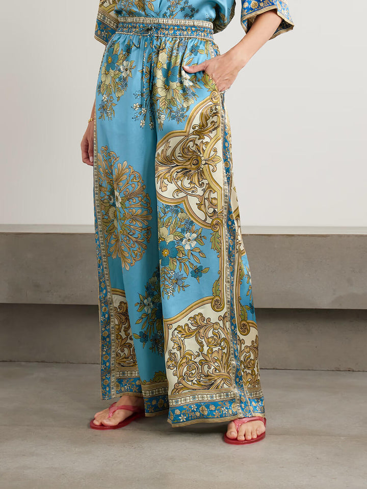 Unique Casual Floral Print Satin Loose Button-Up Shirt