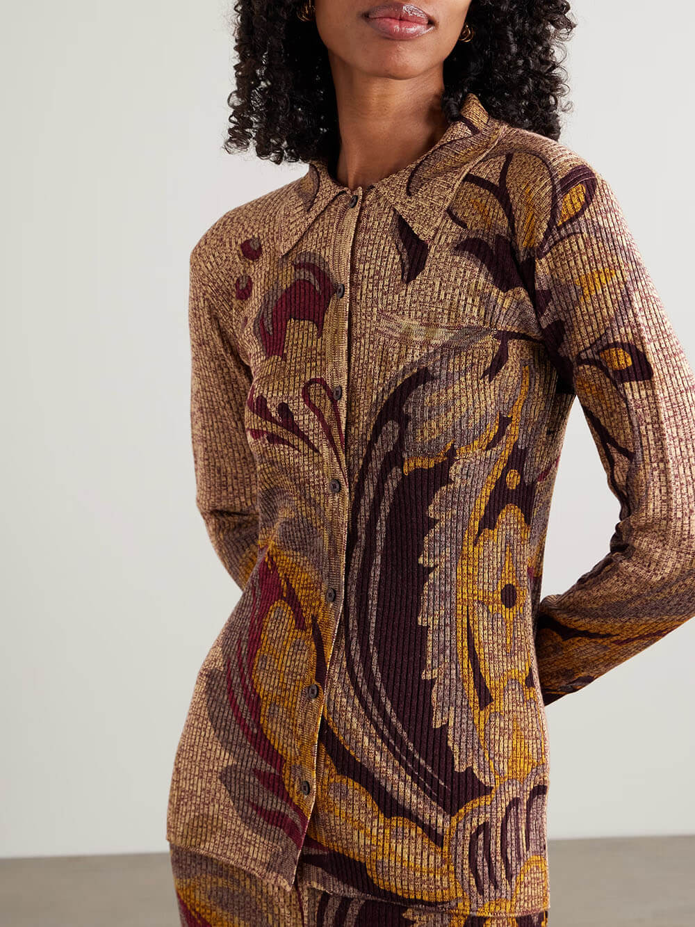 Fashion Paisley Print Gradient Knit Midi Skirt