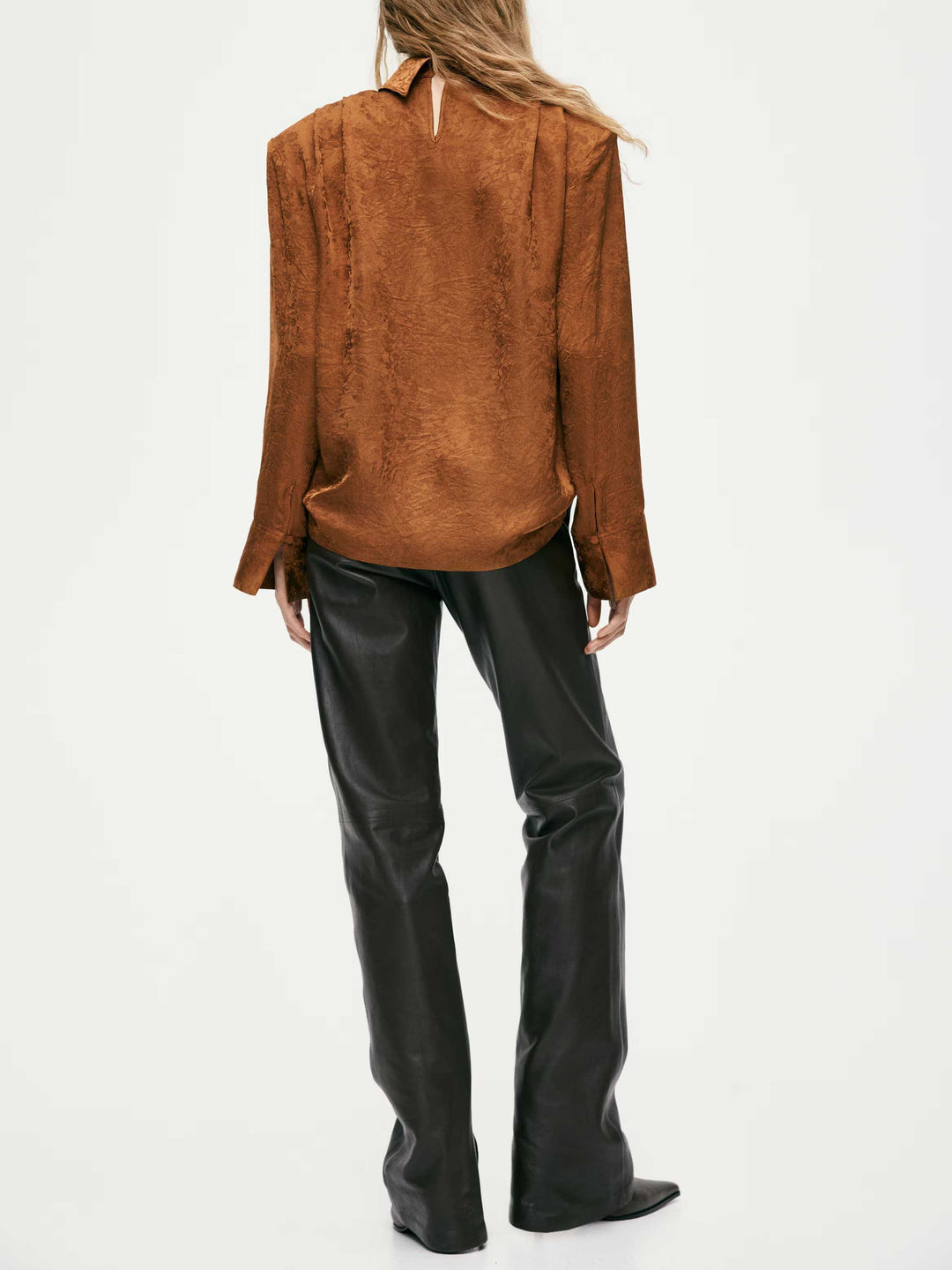 Elegant Satin High-Neck Long-Sleeve Blouse