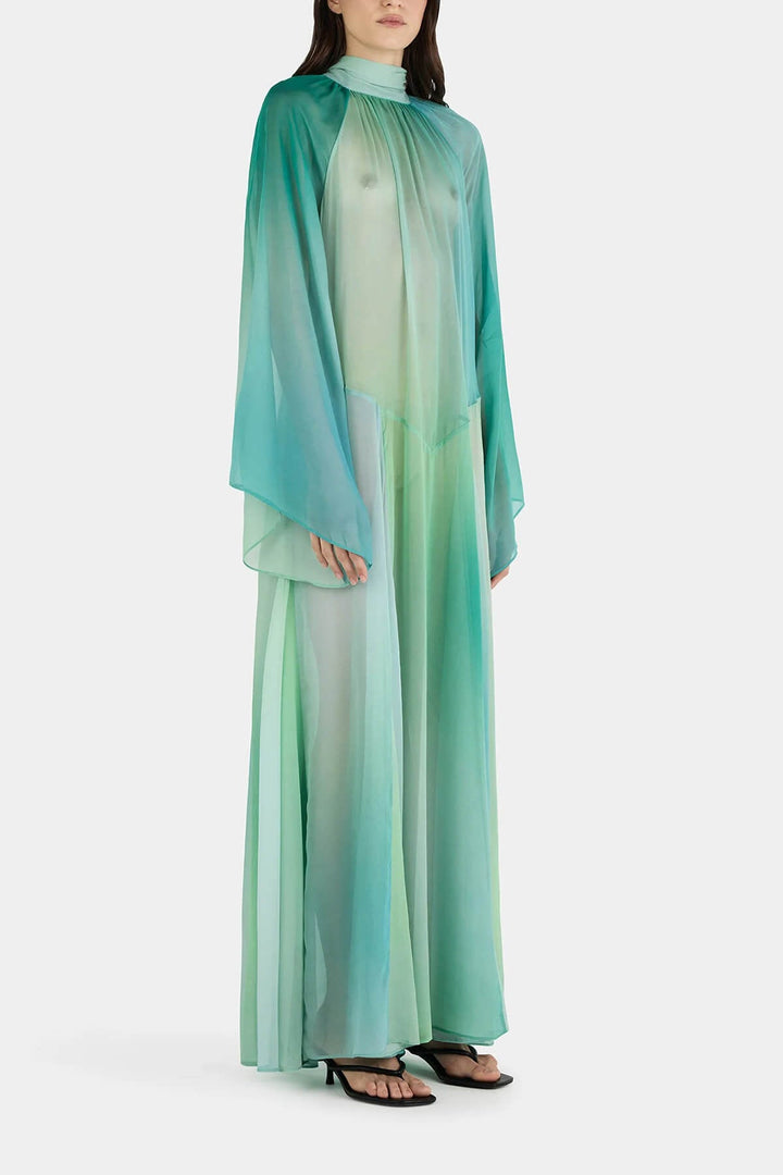 Delicate Gradient Print Draped Raglan Sleeve Maxi Dress