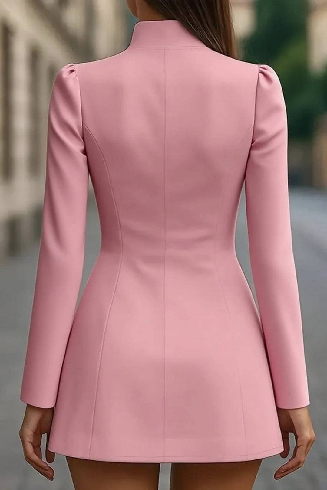 Elegant Retro High-Neck Metal Button Party Mini Dress