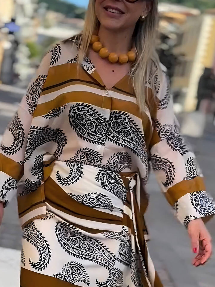 Unique Paisley Print Draped Midi Skirt