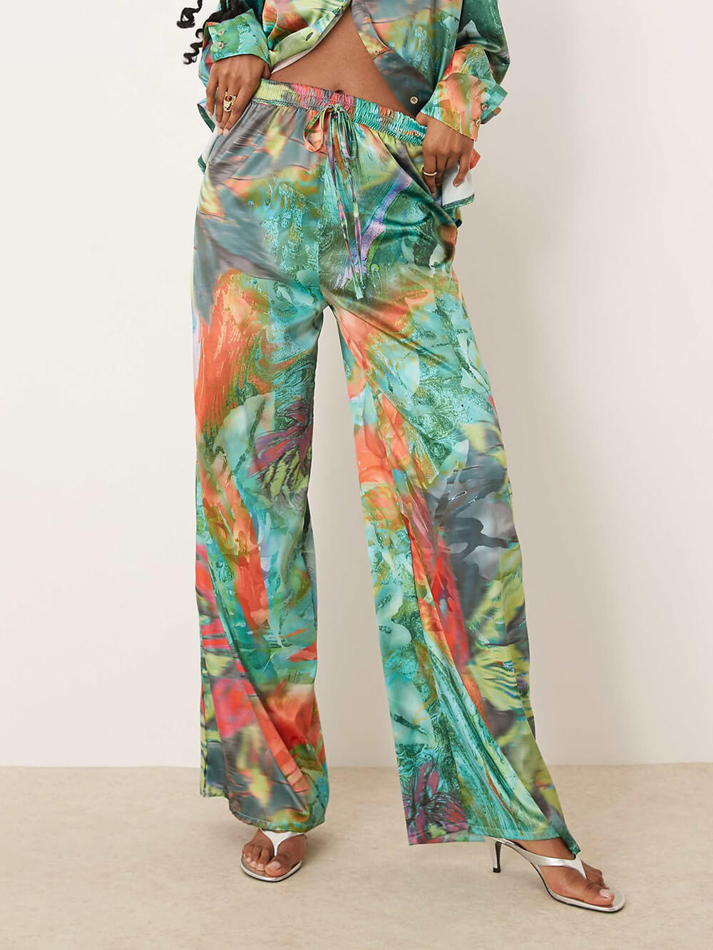 Unique Artistry in Motion Satin Oil Painting Print Button-Up Shirt