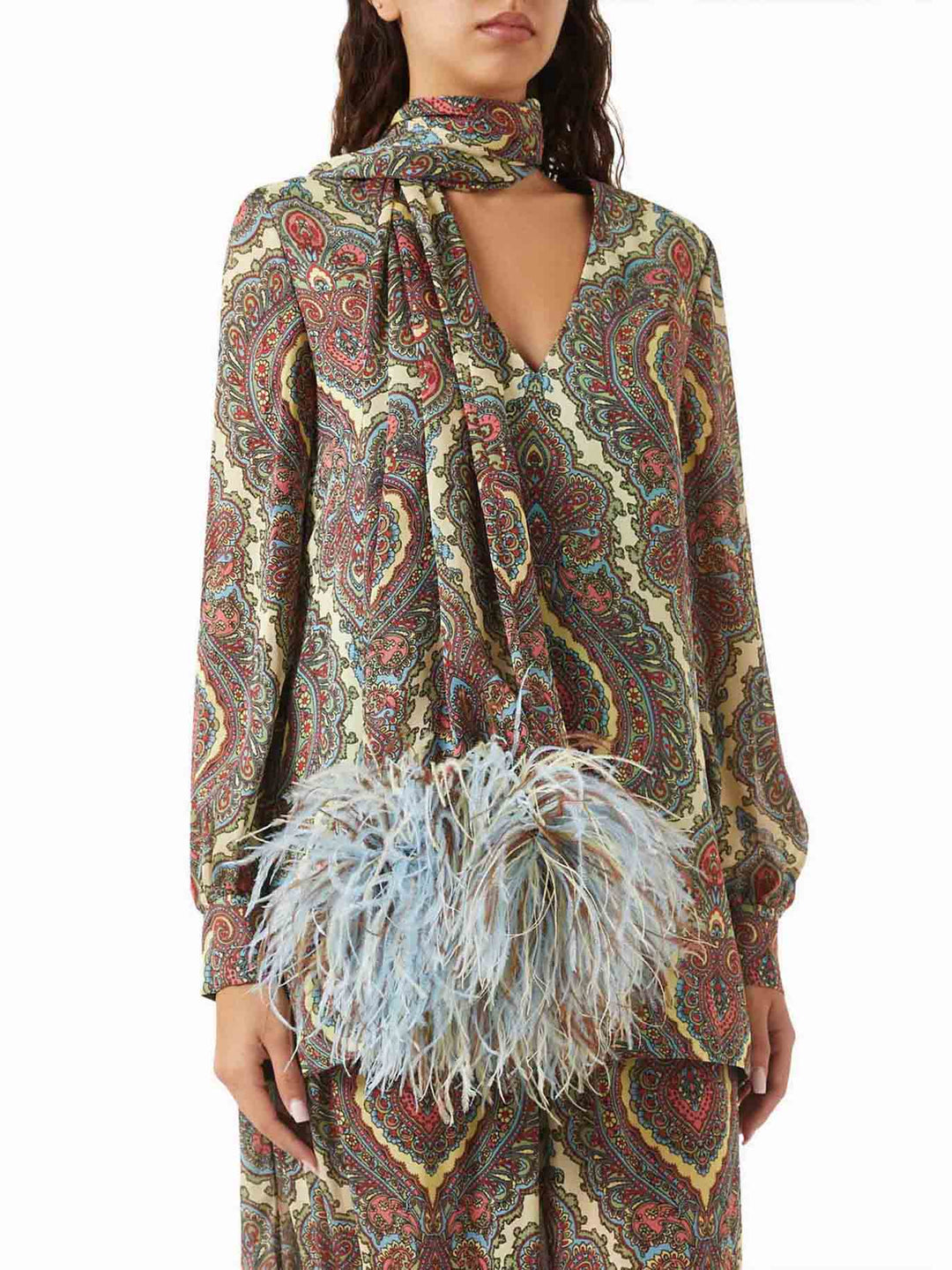 Retro Paisley Print Ruffled Hem Pants