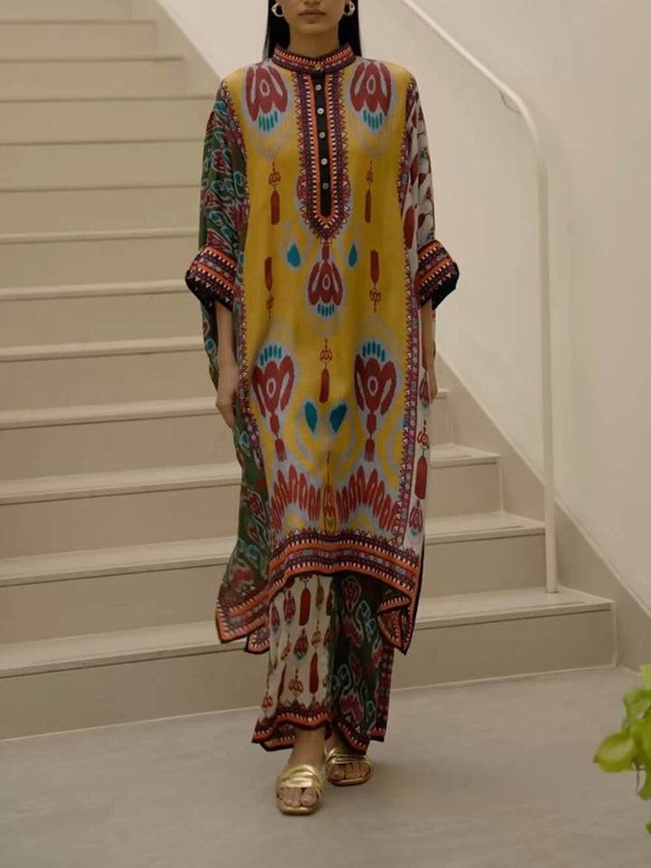 Retro Casual Patchwork Floral Print Loose Midi Shirt