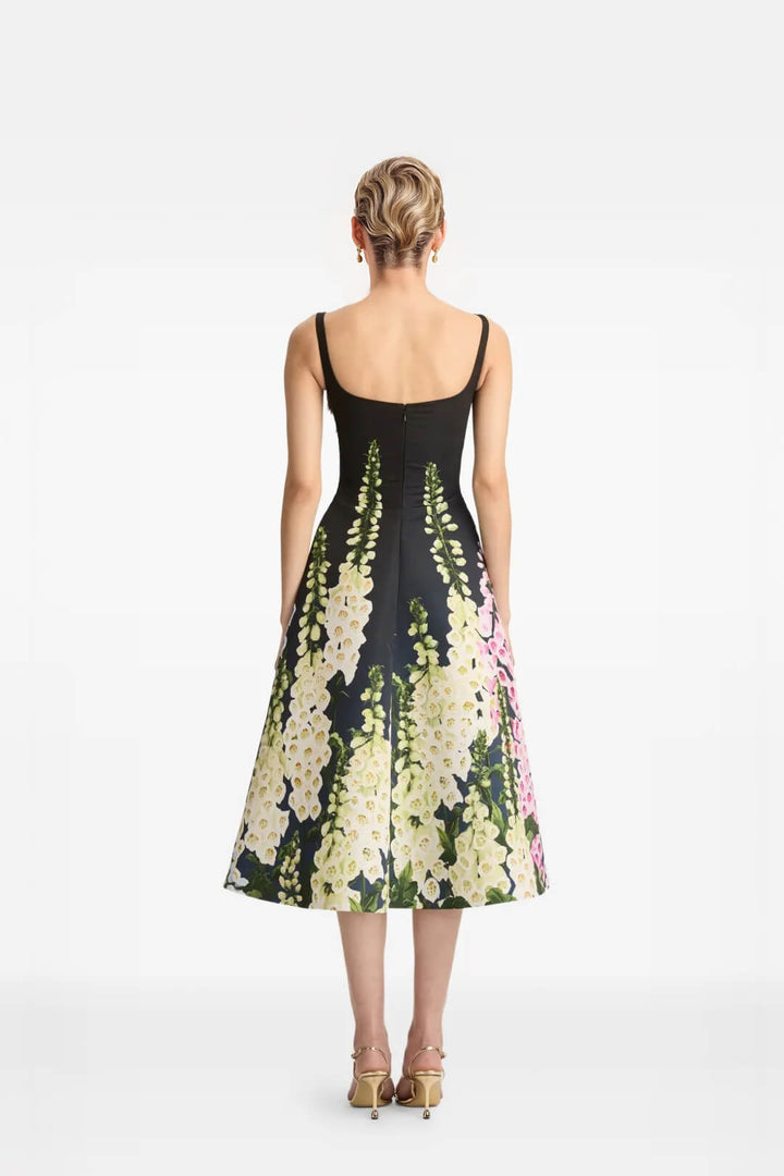 Exquisite Floral Print A-line Midi Dress