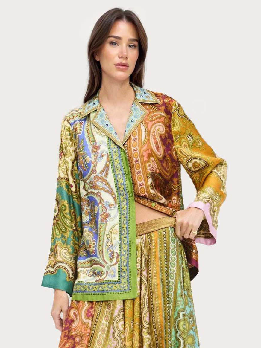 Vintage Paisley Print Satin Skirt Two-Piece Set