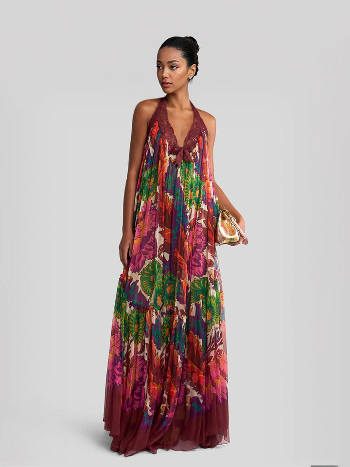 Boho Backless Ruffle Trim Dress
