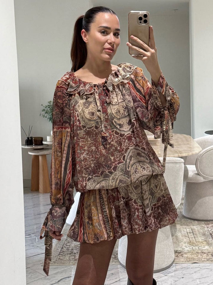 Retro Bohemian Print Mini Dress
