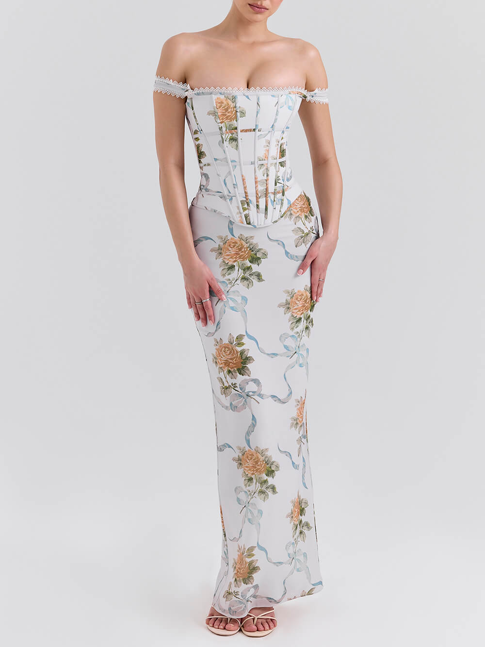 Retro Print Corset Maxi Dress