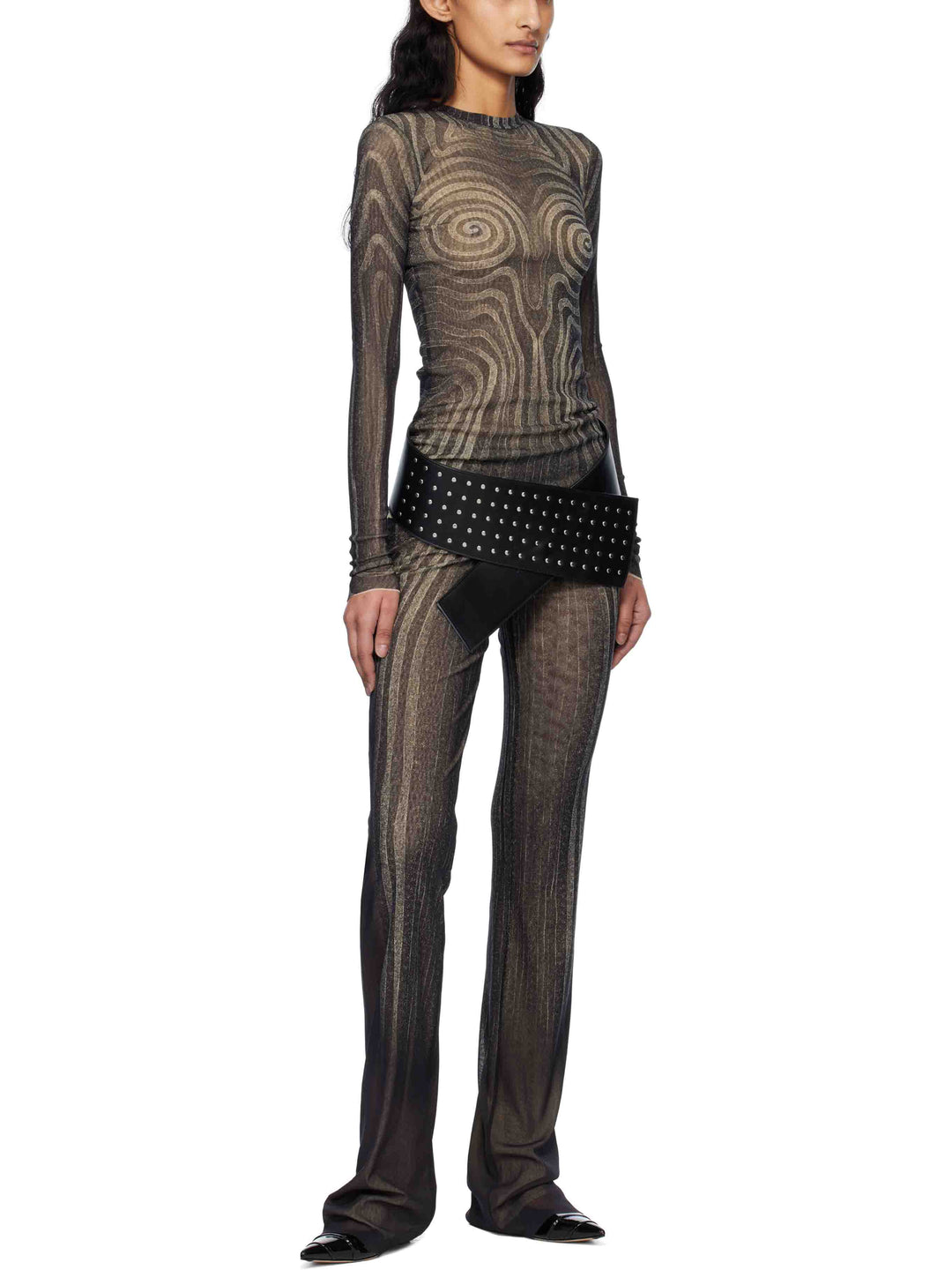 Abstract Print Stretch Knit Wide-Leg Pants