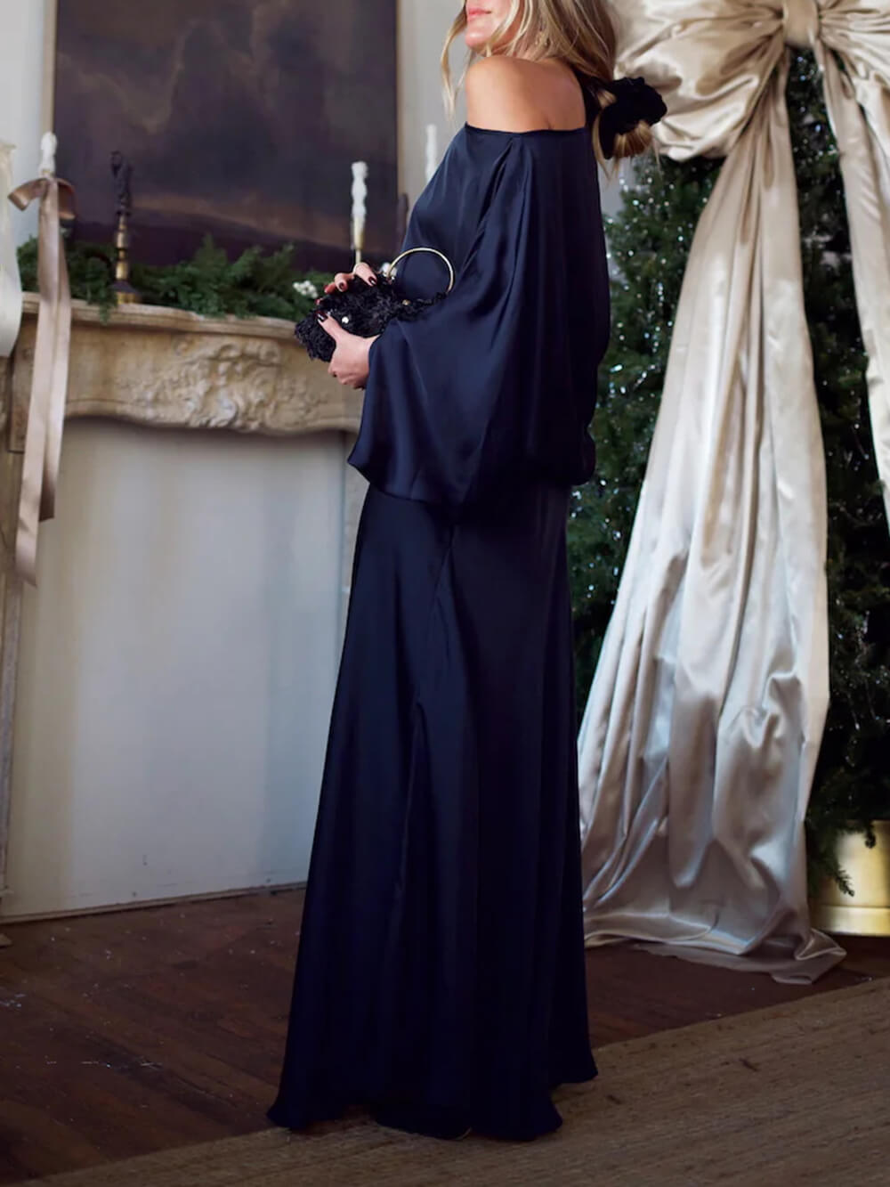 Exquisite Satin Pleated Shirt and High-Waist Maxi Skirt Set