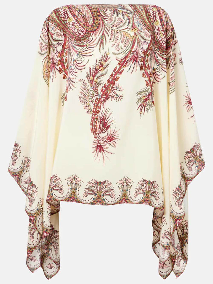 Exquisite Asymmetric Printed Satin Top & Elastic Waist Wide-Leg Pants Set
