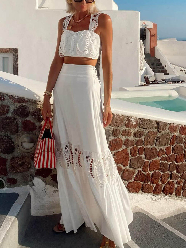 Elegant Lace-Panel Ruffled Tank Top