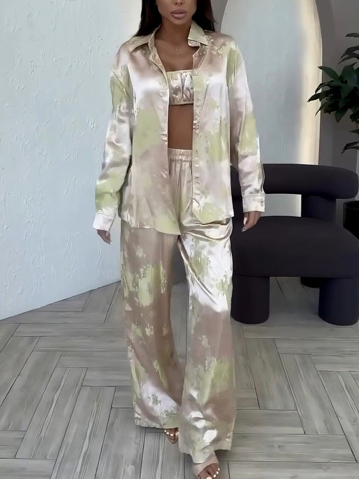 Exquisite Strapless Satin Gradient Print Long-sleeved Shirt
