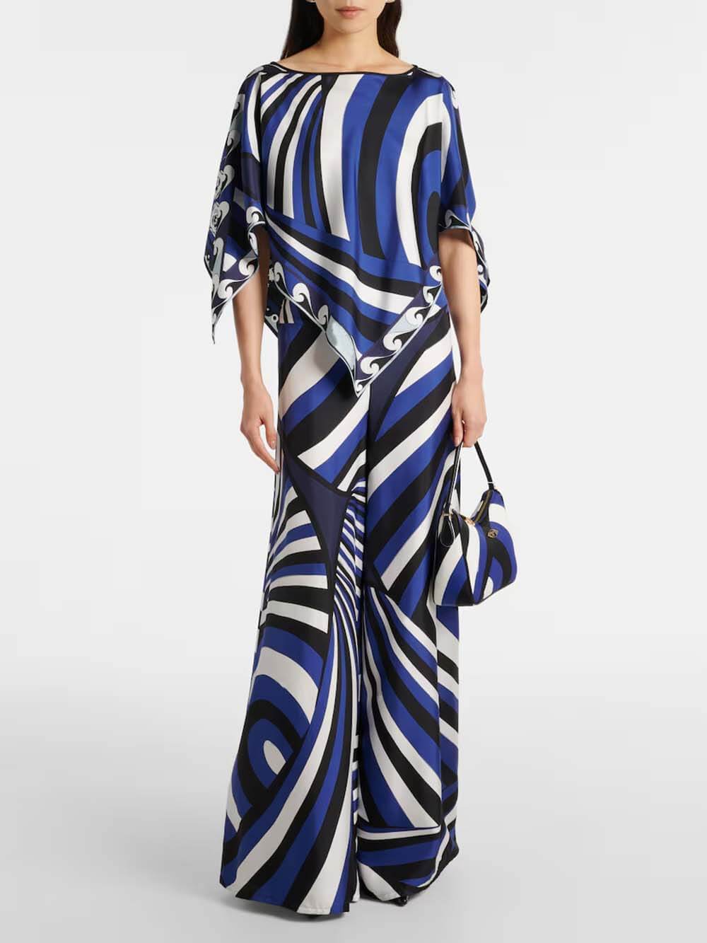 Unique Rainbow Print Satin Elastic Waist Loose Wide-Leg Pants