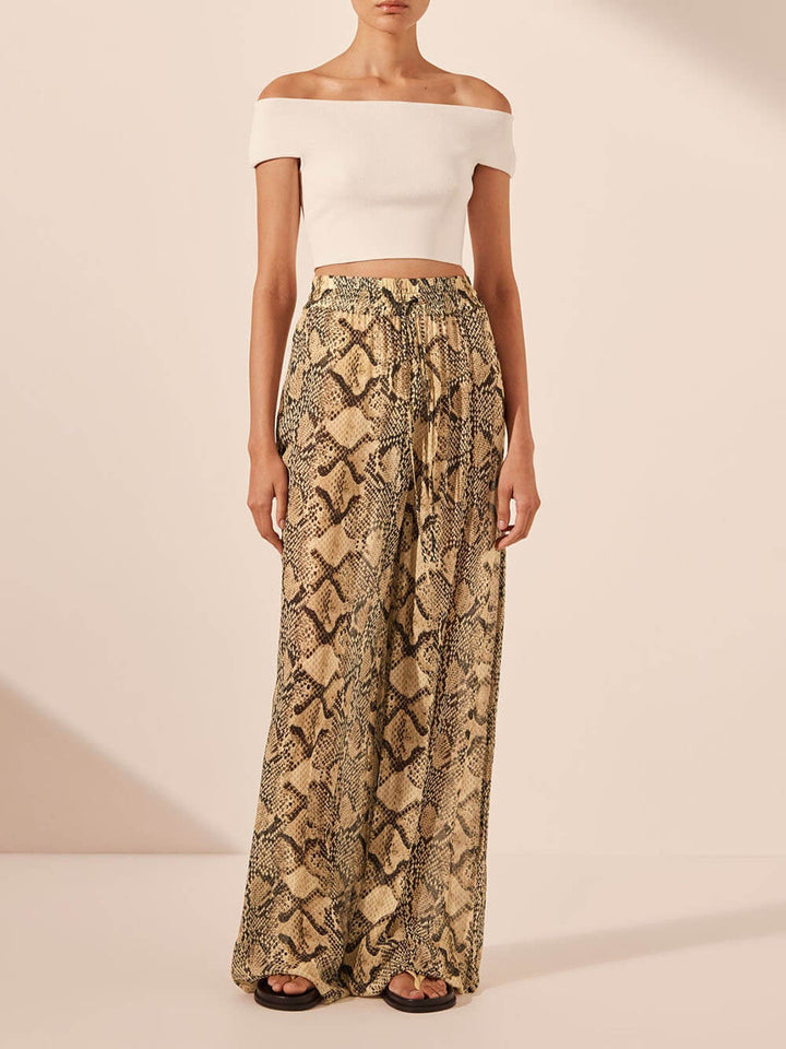 Modern Feel Satin Unique Snake Print Button Down Loose Shirt