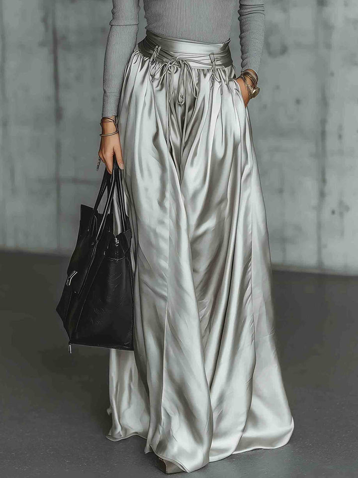 Modern Ribbed Top & Metallic Maxi Skirt Set