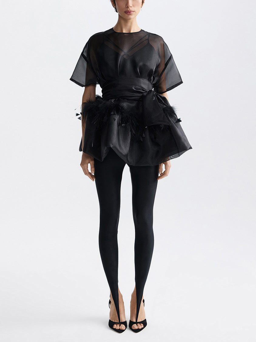 Elegant Feather Organza Top Two-Piece Set