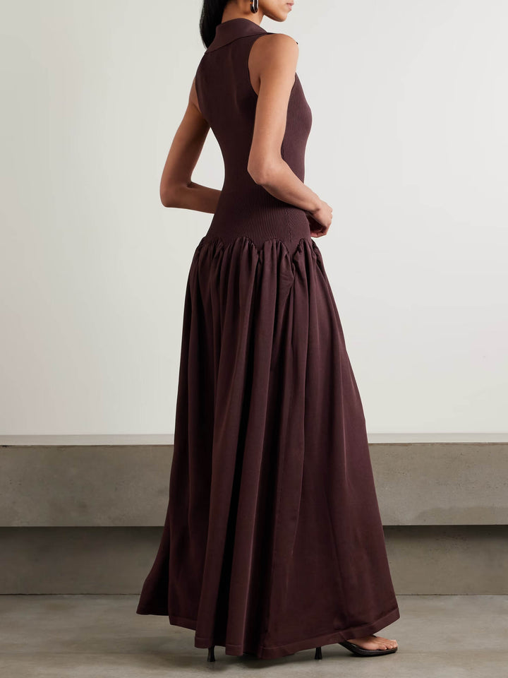 Fashion Knitted Corset Patchwork A-line Pleated Maxi Dress