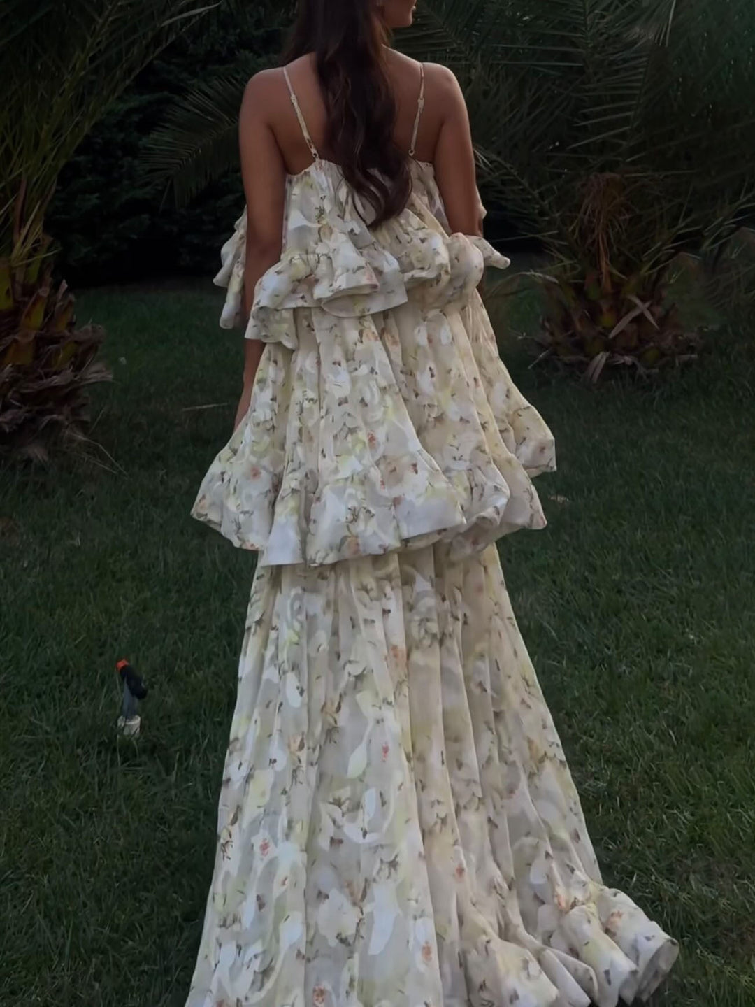 Elegant Floral Ruffled Layered Maxi Dress