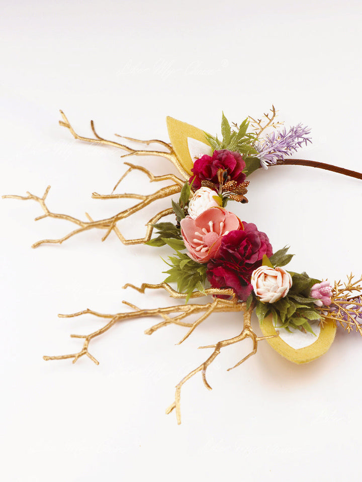 Lavender Flower Christmas Reindeer Headband