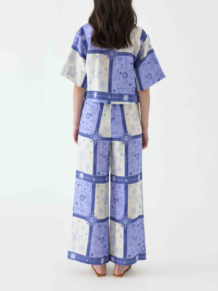 Exclusive Dreamy Galaxy Sun Print Wide-leg Pants