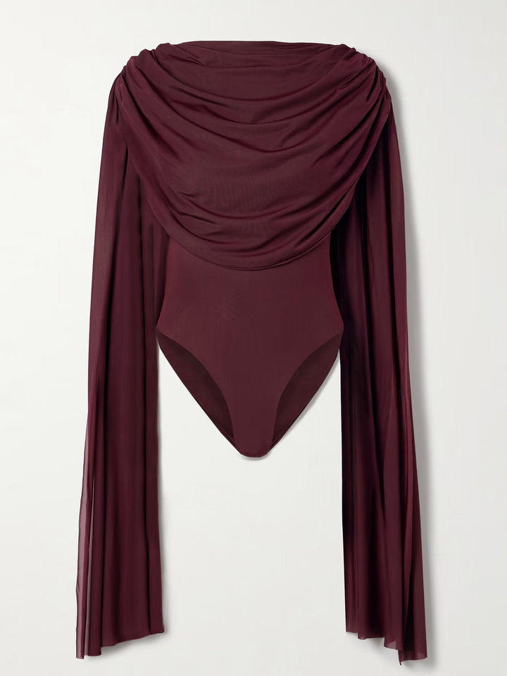 Elegant Draped Cape-Sleeve Top