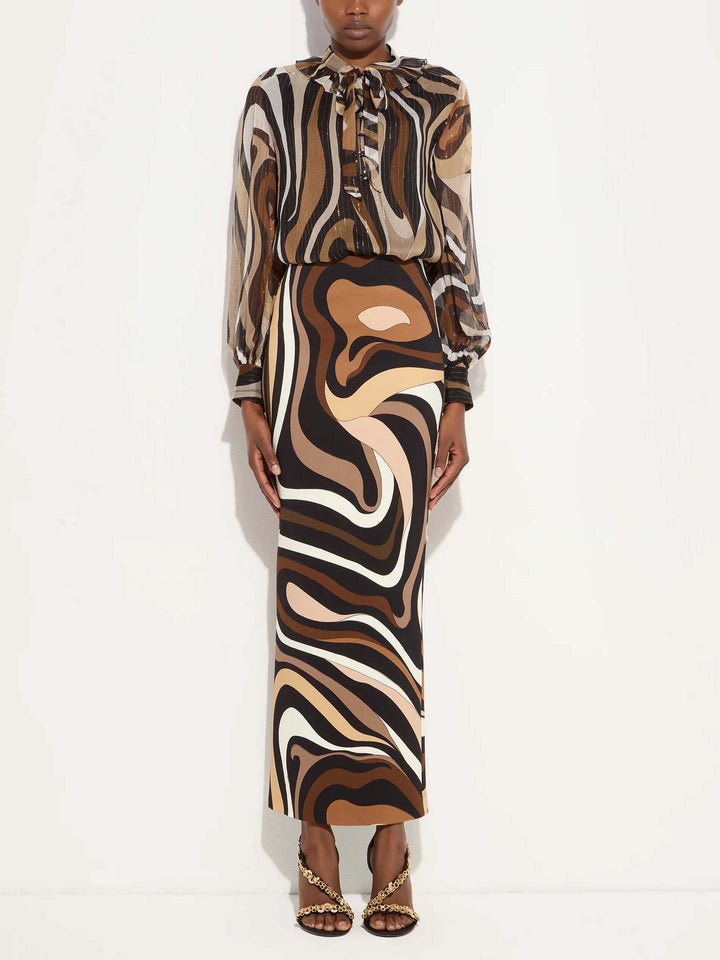 Retro Abstract Print Chiffon Shirt