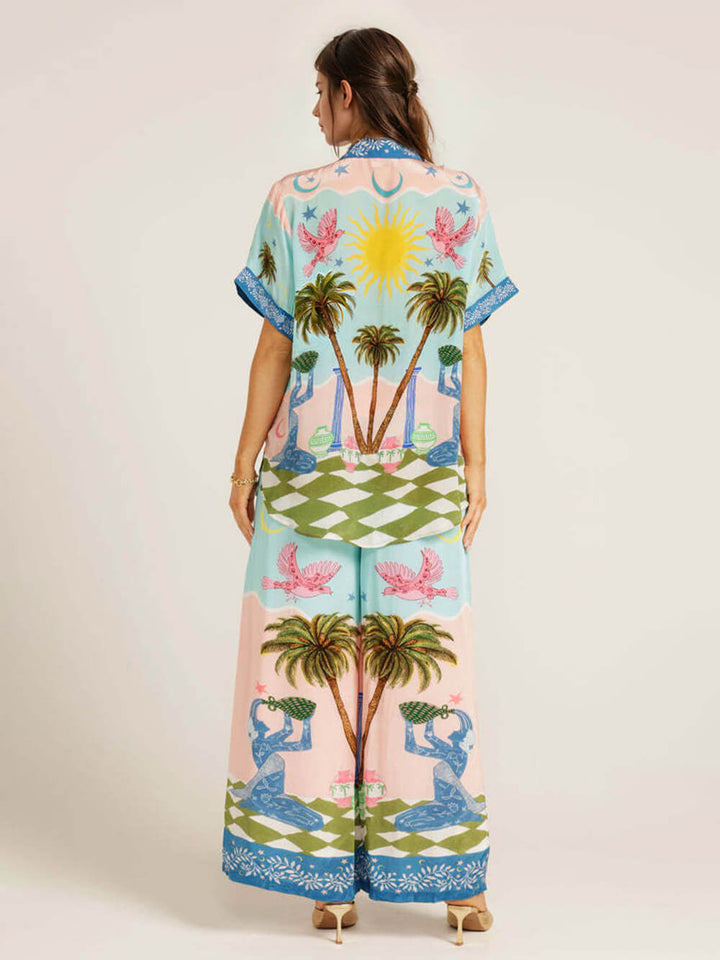 Casual Palm Tree Print Short Sleeve Shirt