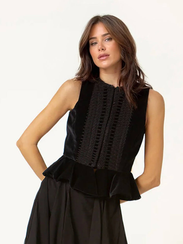 Retro Fashion Ruffled Sleeveless Vest Corduroy Drawstring Tapered Pants Set