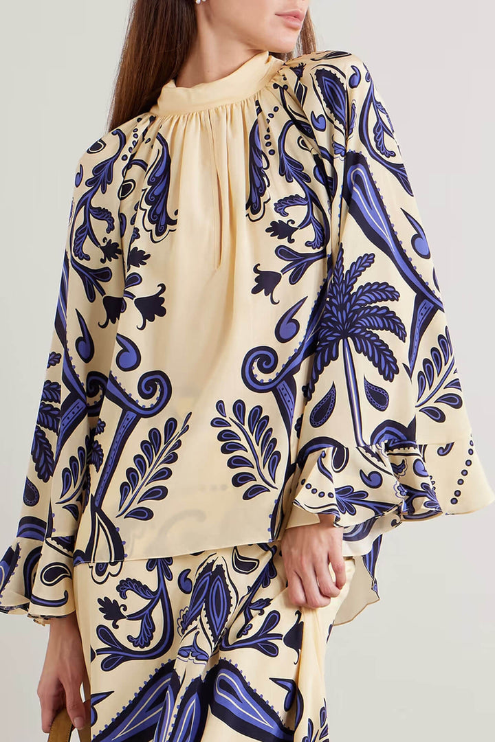 Exquisite Printed Satin A-line Skirt