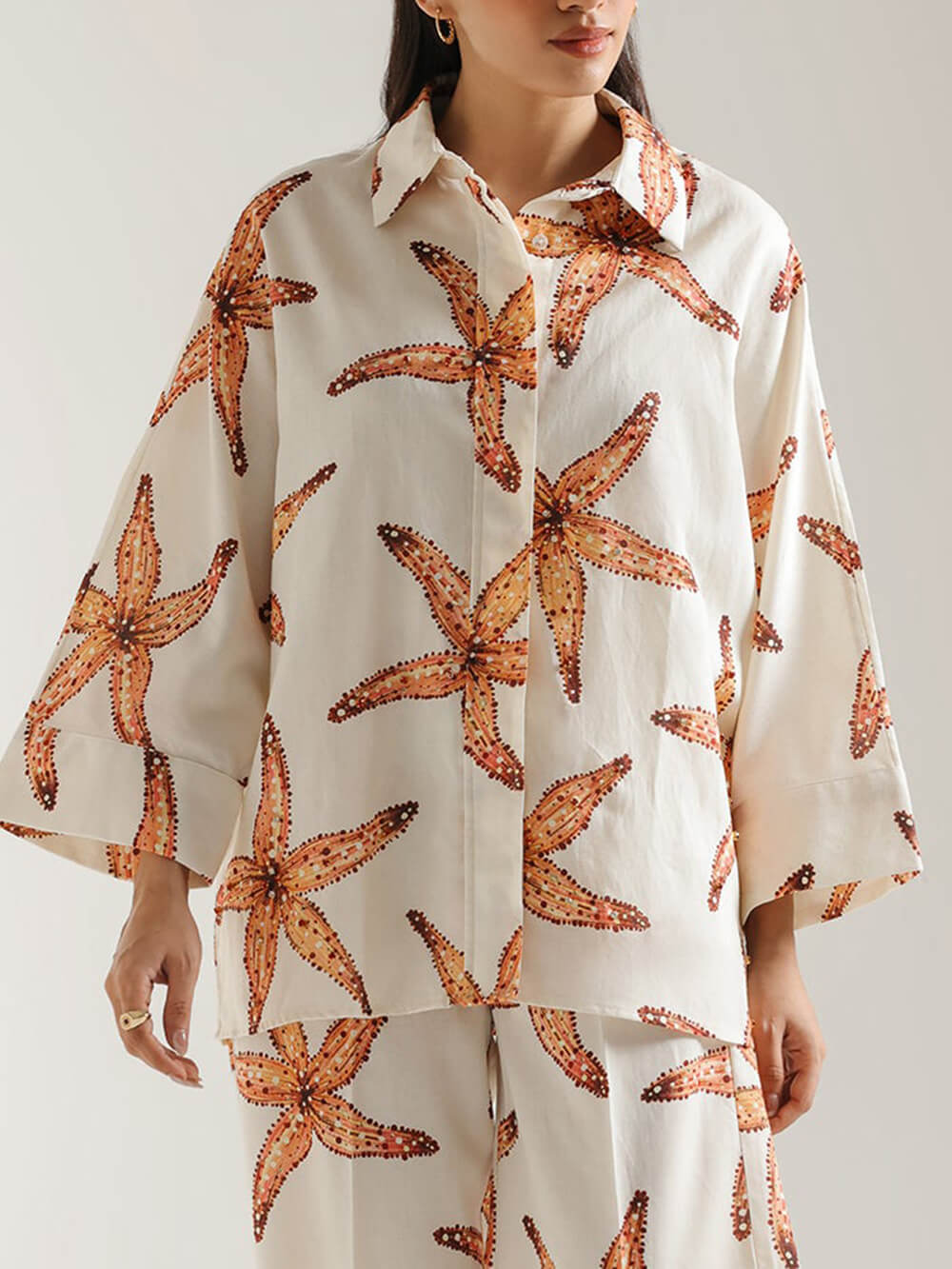 Unique Starfish Print Loose Pocket Straight Pants