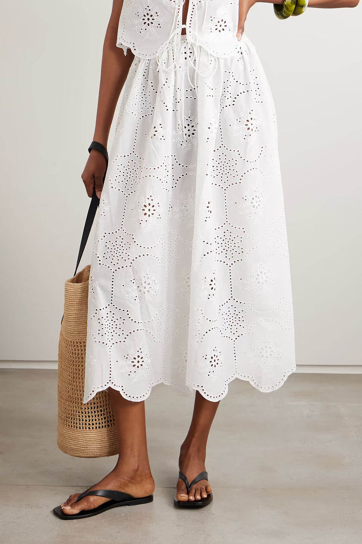 Fashionable Ruffled Crochet Hollow-Out Tank Top