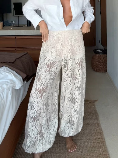 Elegant Sheer Lace High-Waist Harem Pants