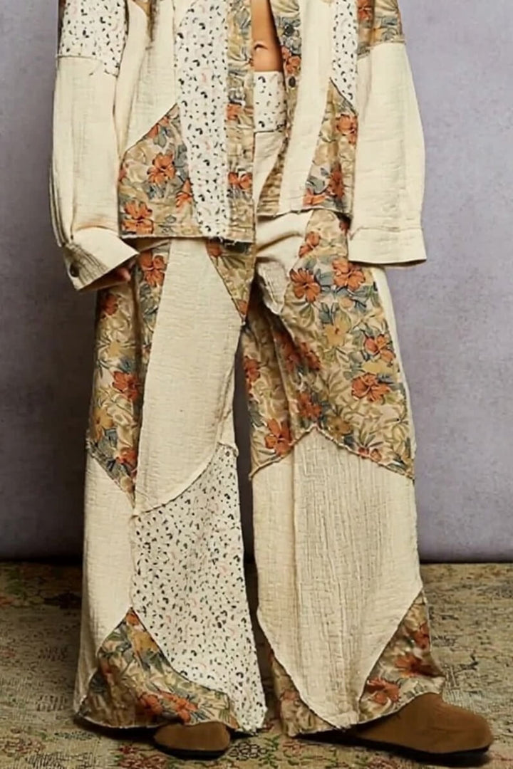 Bohemian Floral Patchwork Loose Button-Down Top