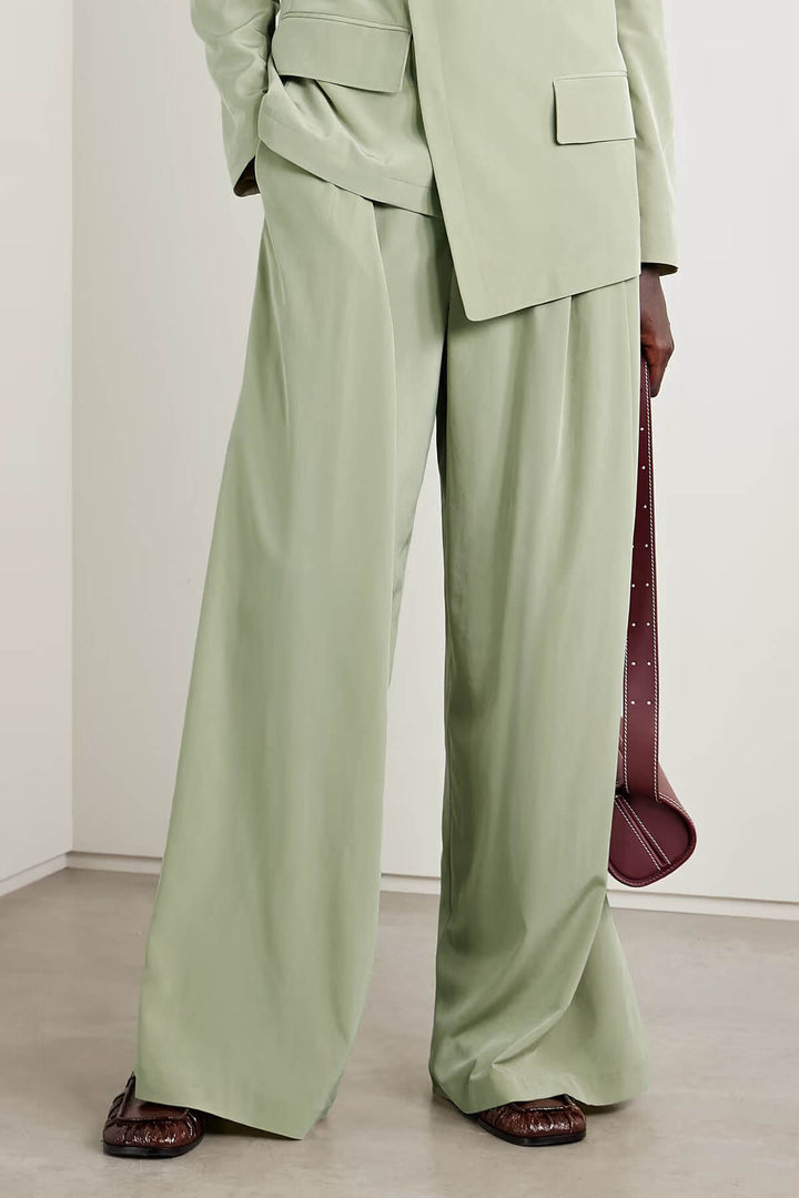 Fashion Asymmetric Crepe Blazer Pleated Pocket Wide-Leg Pants Set