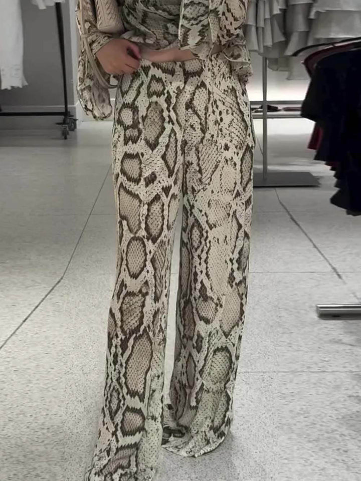 Unique Snake Print Tie-Up Long Sleeve Shirt