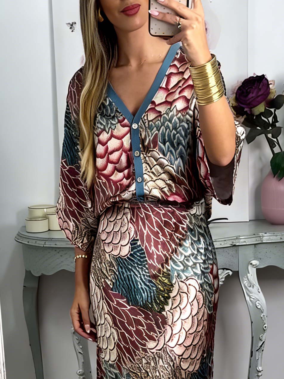 Retro Scale Print Satin Printed Skirt