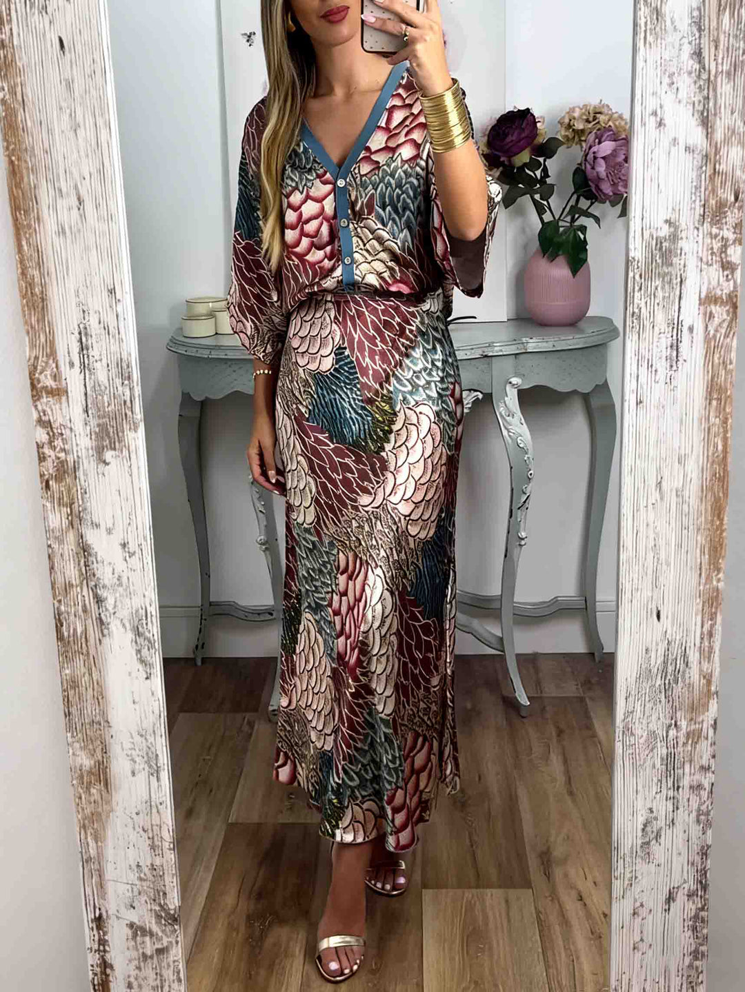 Retro Scale Print Satin Printed Skirt