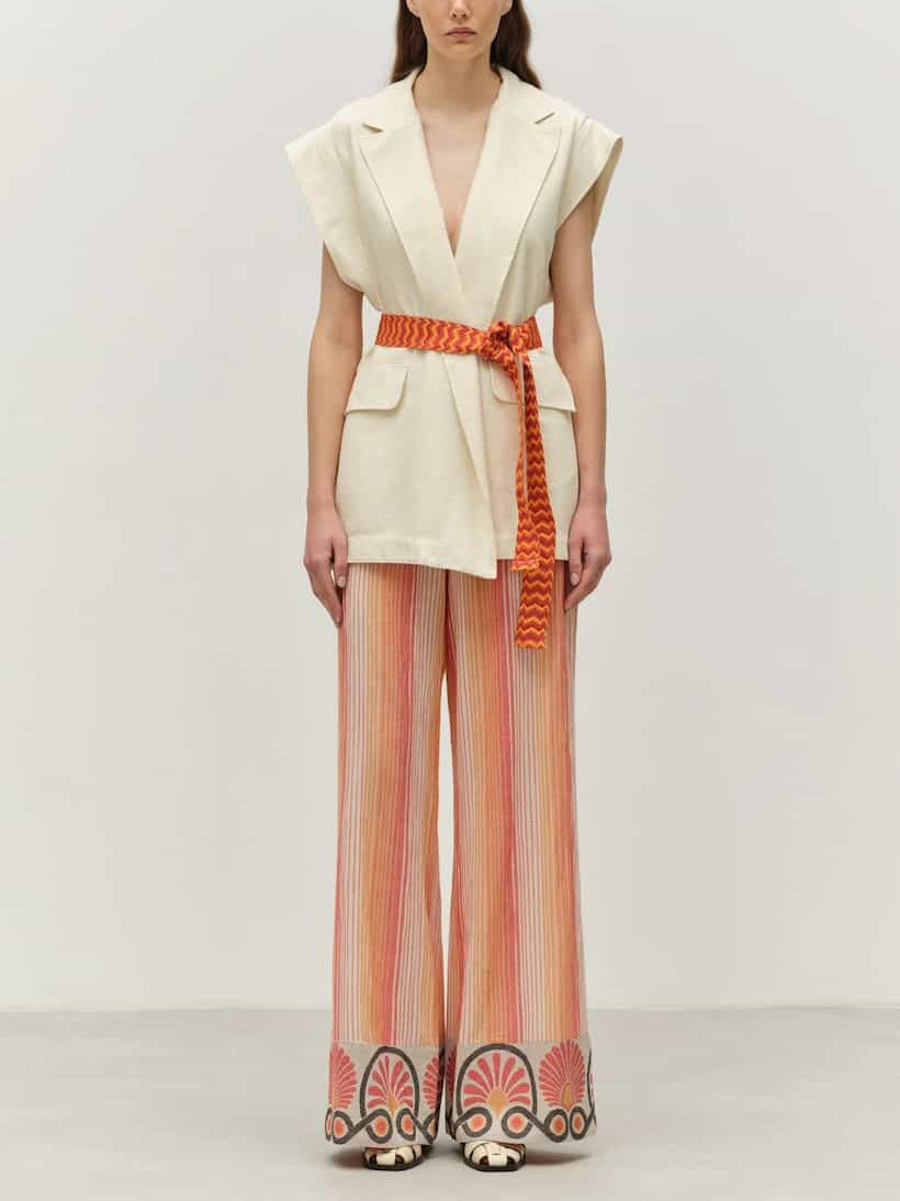 Retro Ethnic Striped Print Wide-leg Pants