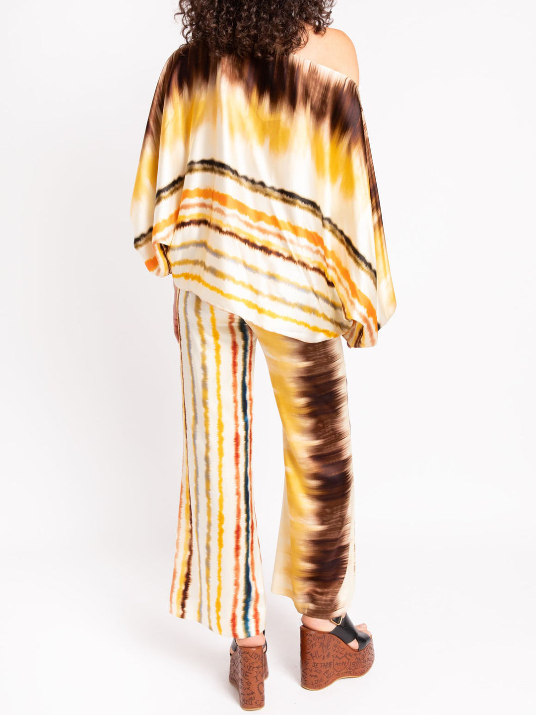 Exquisite Satin Gradient Irregular Stripe Print Shirt
