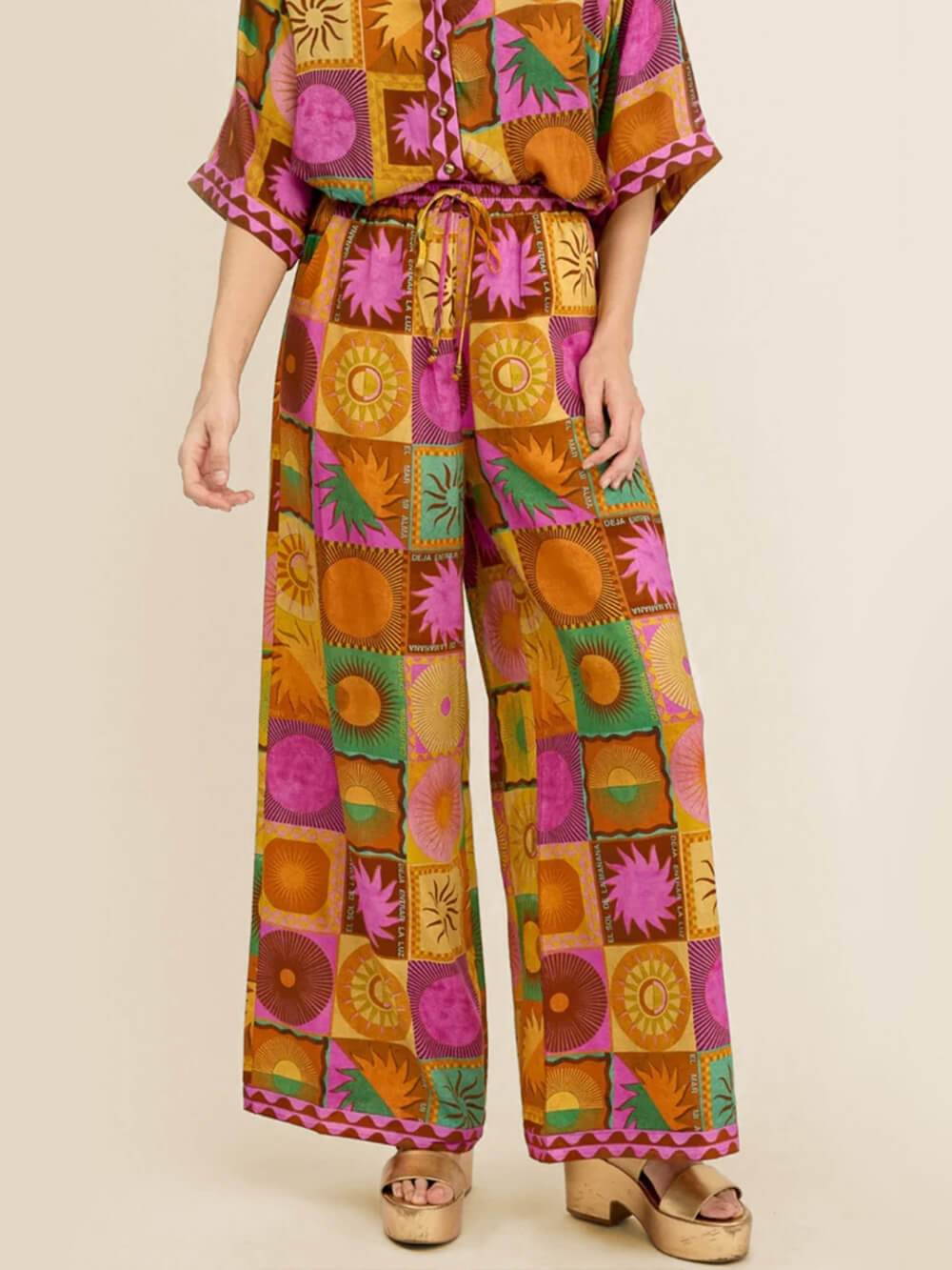 Unique Sun Pattern Print Loose Shirt